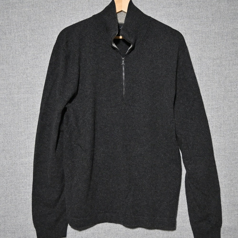 Banana Republic Quarter Zip Sweater Mens Cashmere M Charcoal Gray